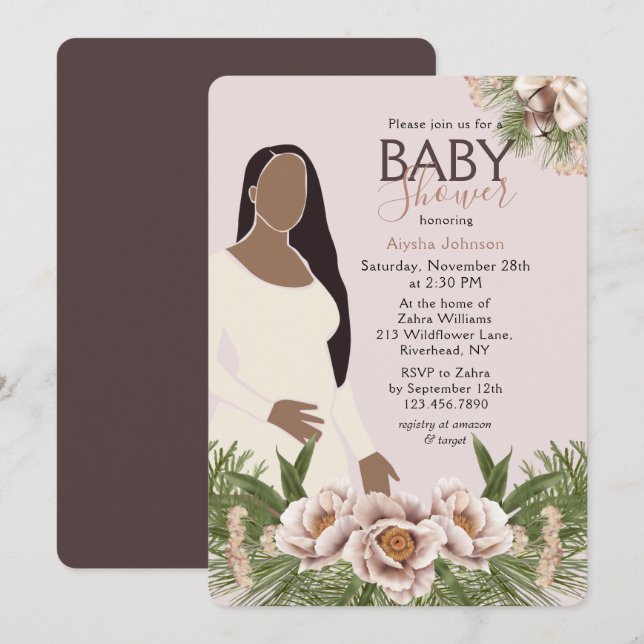 Invitation Aquarelle de Baby shower rose pâle Floral (Devant / Derrière)