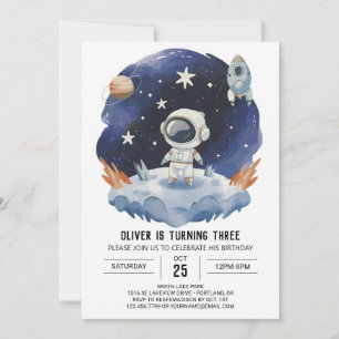 Invitation Aquarelle de Bohême Astronaut numérique Bois Anniv