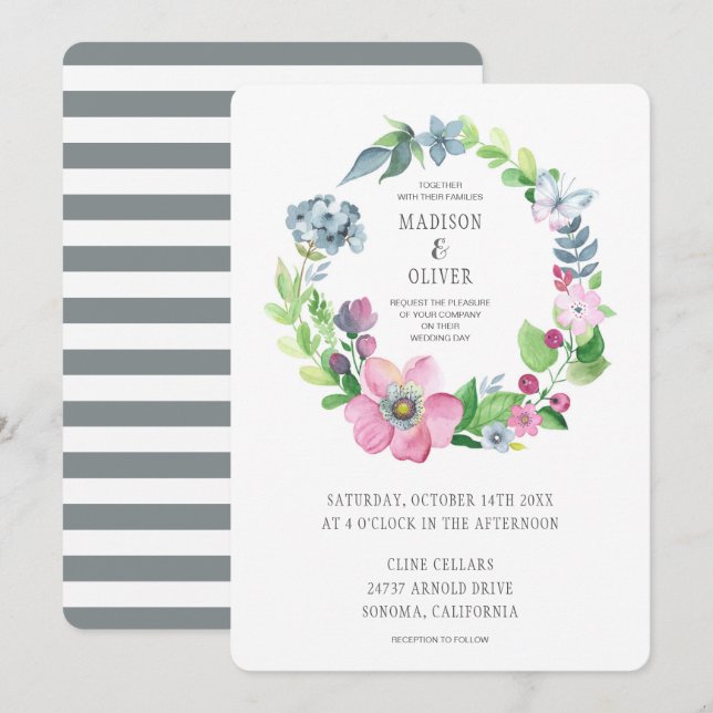 Invitation Aquarelle de Boho florale et papillon | épousant (Devant / Derrière)