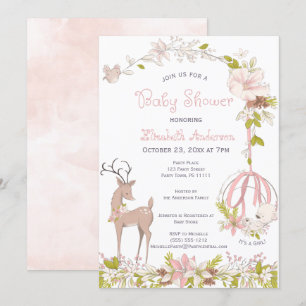 Invitation Aquarelle de bois Floral Baby Girl Douche