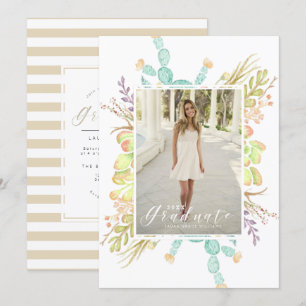 Invitation Aquarelle de bouquet Succulente   Graduation Party