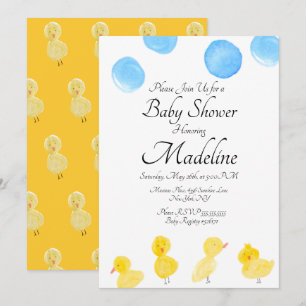 Invitation Aquarelle de canard en caoutchouc Baby shower pein