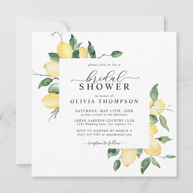 Invitation Aquarelle de chou jaune citron Fête des mariées él (Devant)