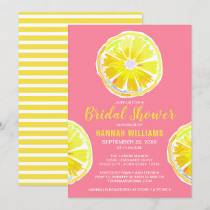Invitation Aquarelle de citron avec Fête des mariées rose