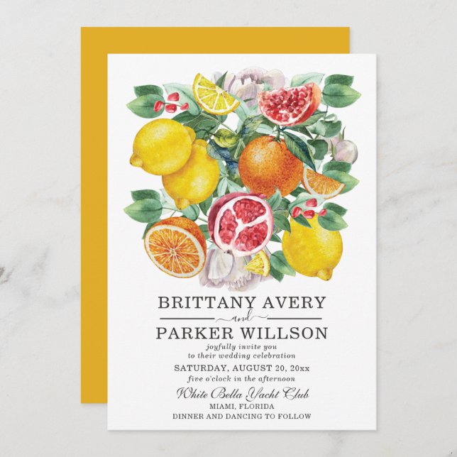 Invitation Aquarelle de Citrus Mariage botanique (Devant / Derrière)