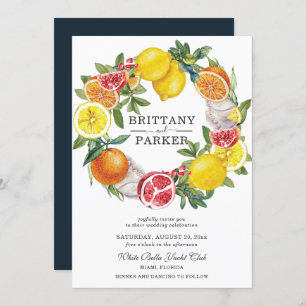 Invitation Aquarelle de Citrus Mariage de couronne botanique