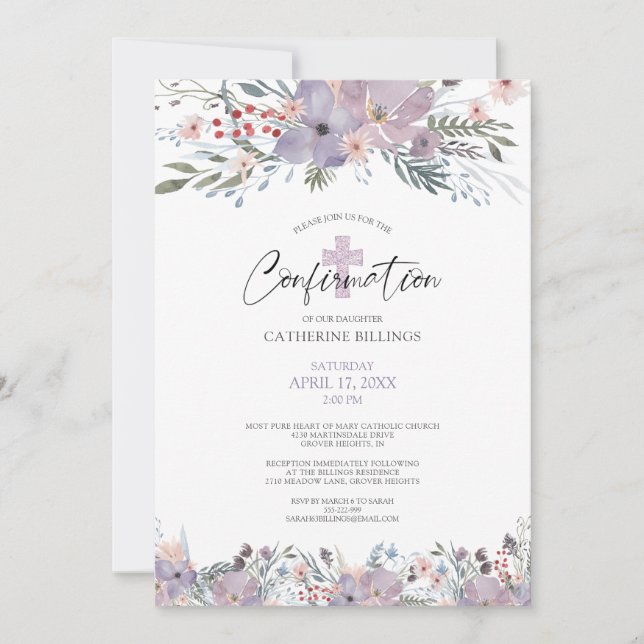 Invitation Aquarelle de confirmation Fleurs sauvages floraux  (Devant)