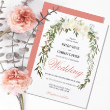 Aquarelle de corail Floral Élégant mariage Invitat