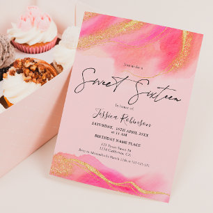 Invitation Aquarelle de corail rose or parties scintillant ph