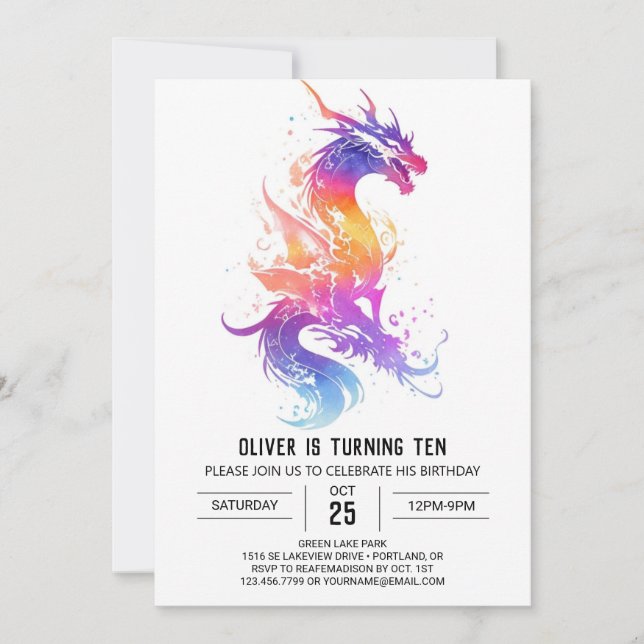 Invitation Aquarelle de dragon mythique mignonne (Devant)