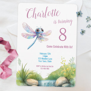 Invitation Aquarelle de dragonfly mignonne Anniversaire de fi