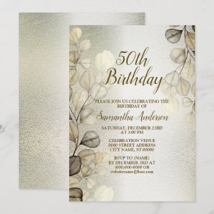 Invitation Aquarelle de fête d'anniversaire Golden Eucalyptus