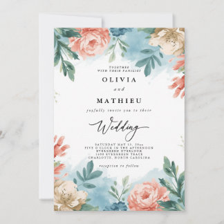 Invitation Aquarelle de fleur de corail Mariage