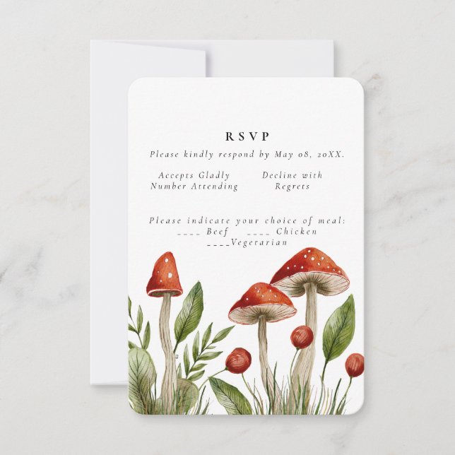 Invitation Aquarelle de forêt de bois Mariage de champignon (Devant)