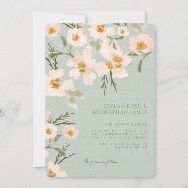 Invitation Aquarelle de Gardenia Blush Mint Abstrait Floral (Devant)