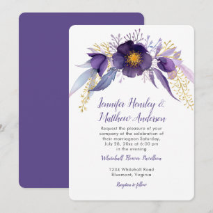 Invitation Aquarelle de Hellebore pourpre et or Floral