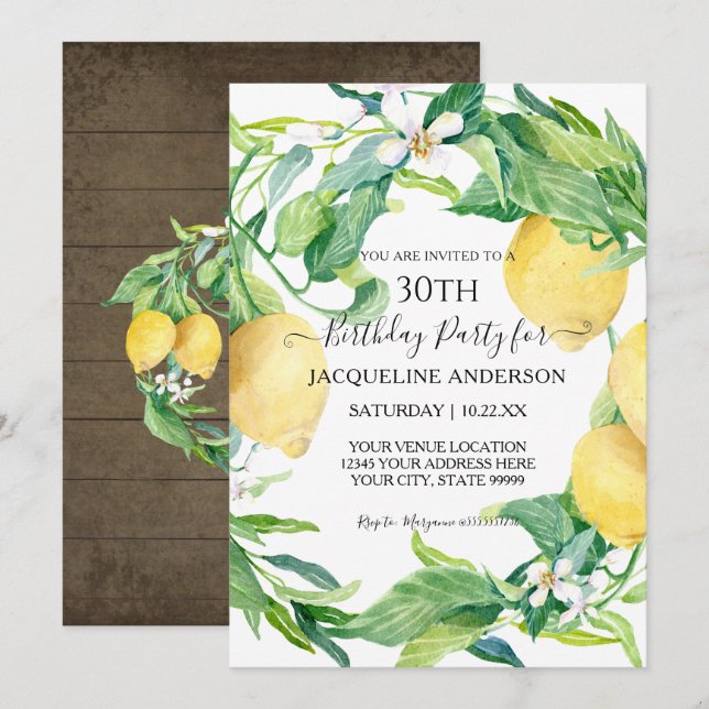 Invitation Aquarelle de la feuille de citron 30e anniversaire (Devant / Derrière)