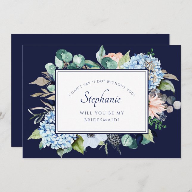 Invitation Aquarelle de la marine Floral Blue Hydrangea Bride (Devant / Derrière)