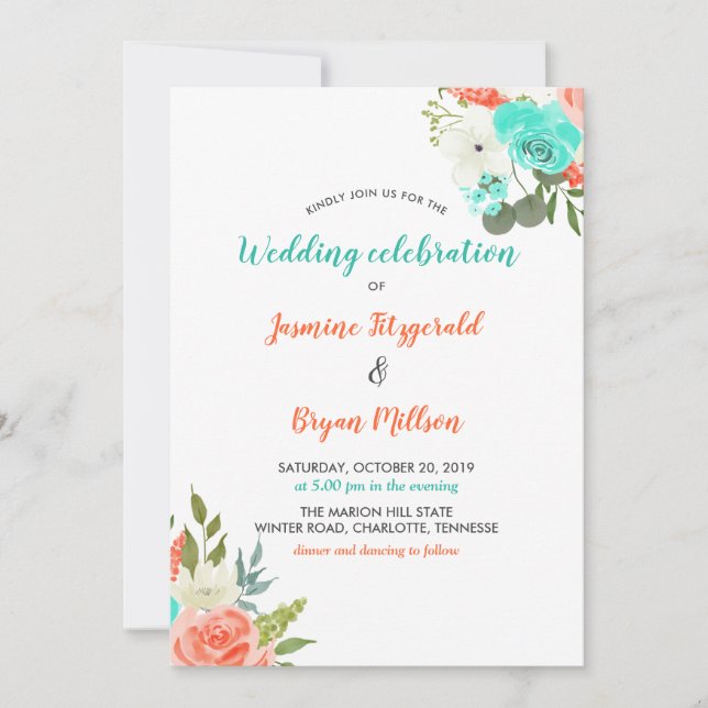 Invitation Aquarelle de la Monnaie de Pêche Floral | Faire-pa (Devant)