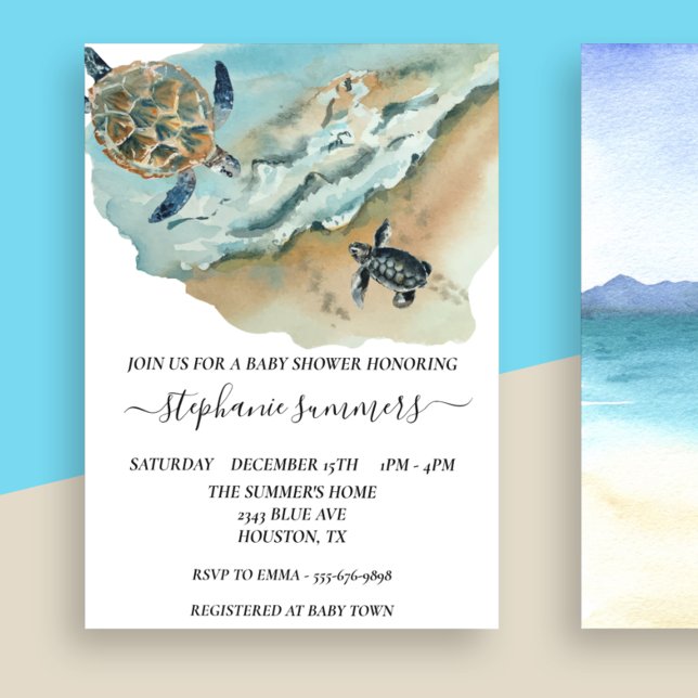 Invitation Aquarelle de la tortue marine baby shower (Créateur téléchargé)