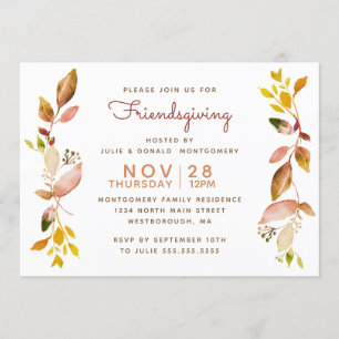 Invitation Aquarelle de l'Amitié Feuilles botaniques d'automn