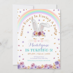 Invitation Aquarelle de lapin arc-en-ciel Floral Lapin Annive
