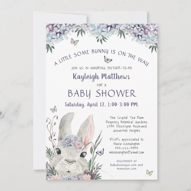 Invitation Aquarelle de lapin mignonne Baby shower Floral pou (Devant)