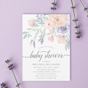 Invitation Aquarelle de lavande florale Baby shower fille