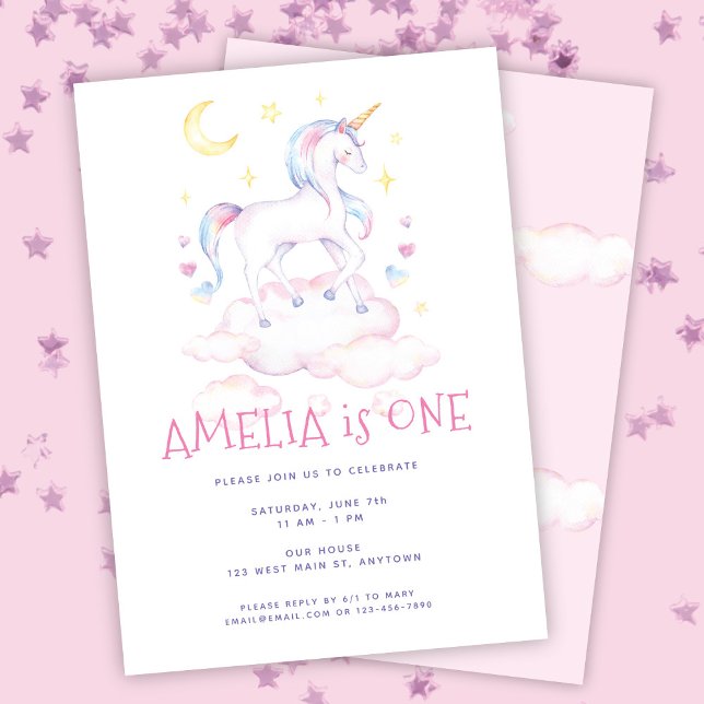 Invitation Aquarelle de licorne douce Anniversaire de enfant  (Créateur téléchargé)