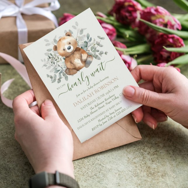 Invitation Aquarelle de l'ours en peluche Baby shower neutre  (Créateur téléchargé)