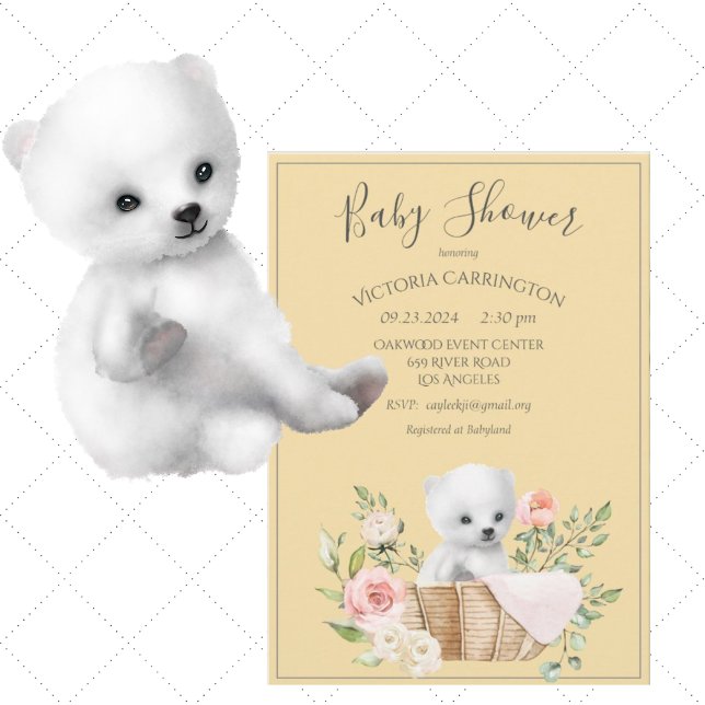 Invitation Aquarelle de l'ours polaire Baby shower jaune (Créateur téléchargé)