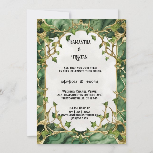 Invitation Aquarelle de marbre vert ivoire Trim élégant maria (Devant)