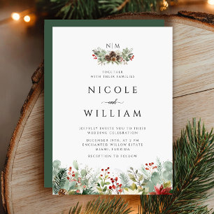Invitation Aquarelle de mariage élégant de Noël