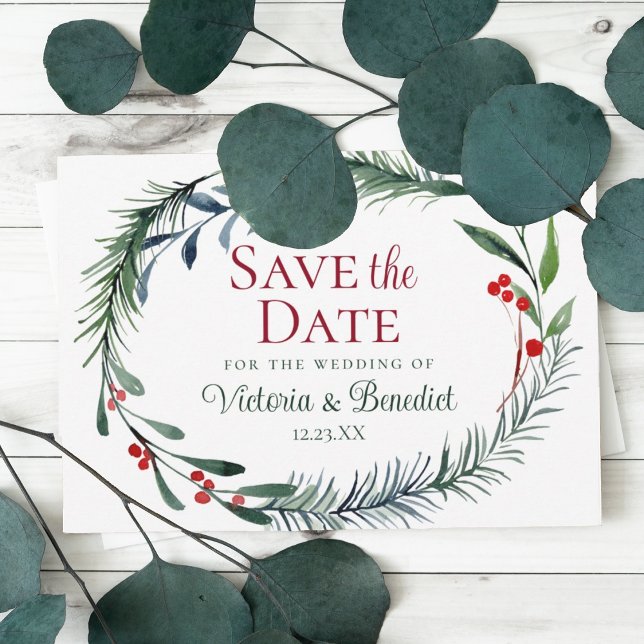 Invitation Aquarelle de Noël Aiguilles de pin Enregistrer la  (Créateur téléchargé)