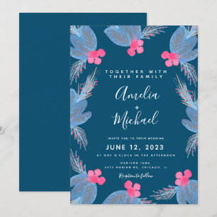 Invitation Aquarelle de Noël Berry Mariage botanique bleu