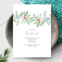 Invitation aquarelle de Noël botanique