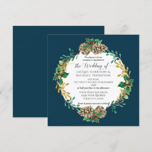 Invitation Aquarelle de Noël Elégante de la Marine Verdure en