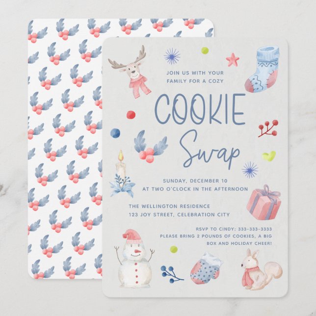 Invitation Aquarelle de Noël Noël Cookie Swap (Devant / Derrière)