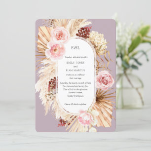 Invitation Aquarelle de Pampas Grass Boho Mauve Floral Mariag