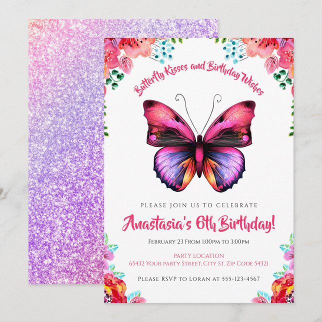 Invitation Aquarelle de papillon gras (Devant / Derrière)