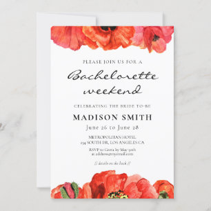 Invitation Aquarelle de pavot rouge Bachelorette week-end