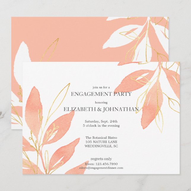 Invitation Aquarelle de Pêche d'or Fleur d'engagement (Devant / Derrière)