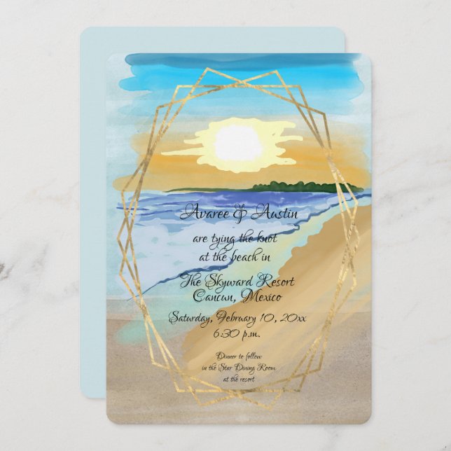 Invitation Aquarelle de plage du complexe tropical (Devant / Derrière)