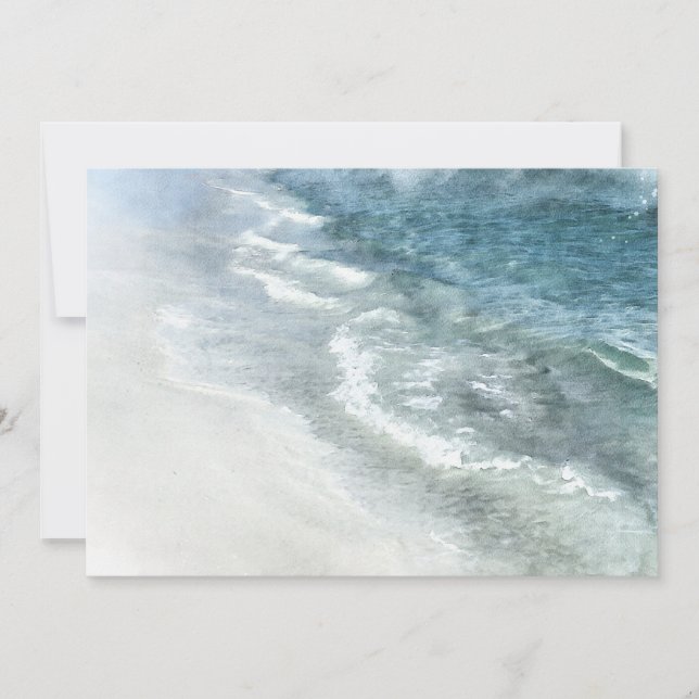 Invitation Aquarelle de plage - Vagues Turquoises de bleu fon (Devant)
