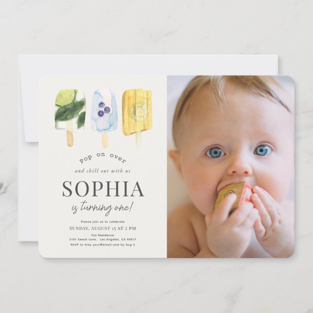 Invitation Aquarelle de Popsicle de Fruit 1er anniversaire Ph (Devant)