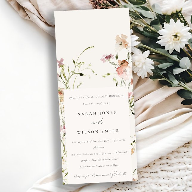 Invitation Aquarelle de prairie molle Couples Floral Douche C (Créateur téléchargé)