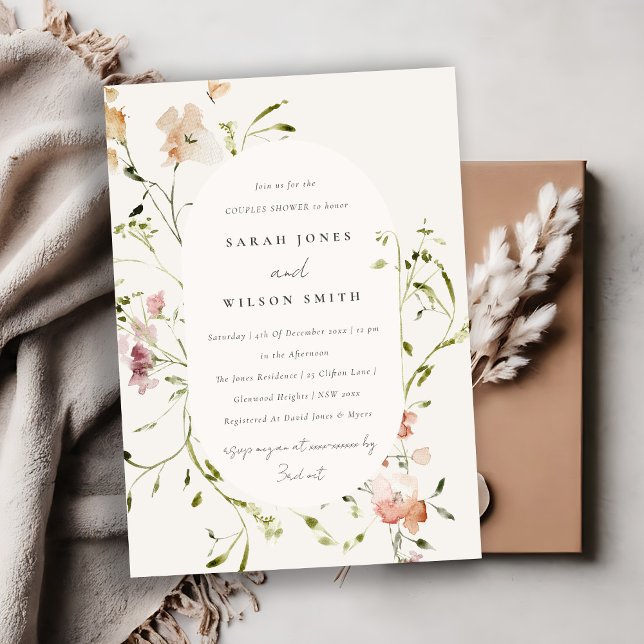 Invitation Aquarelle de prairie molle Couples Floral Douche C (Créateur téléchargé)