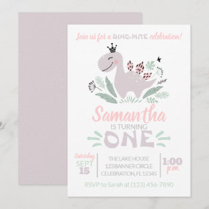 Invitation Aquarelle de première fille Dinosaure pourpre
