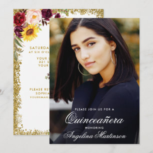 Invitation Aquarelle de Quinceanera Parties scintillant d'or