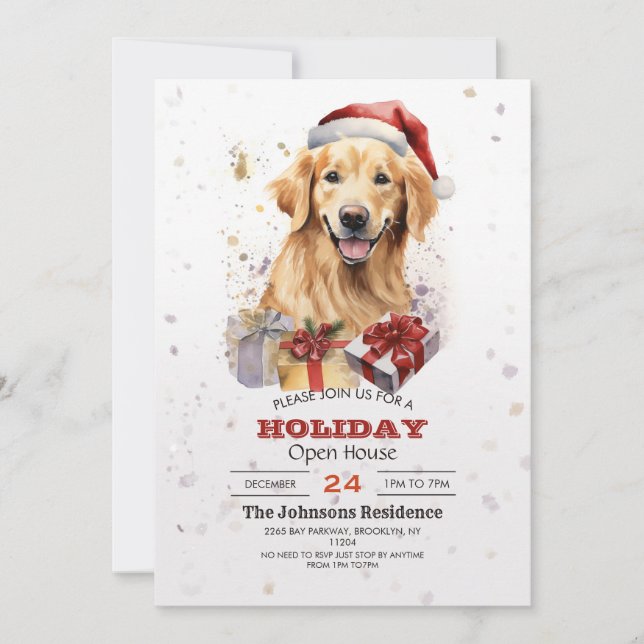 Invitation Aquarelle de récupération d'or de Noël (Devant)